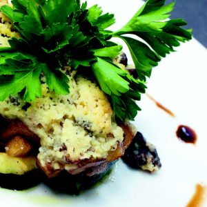 Gratin de courgette et pomme, Rocamadour en Crumble de noix